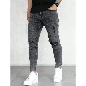 Acid Wash Black Distressed Skinny Jeans Raw Hem